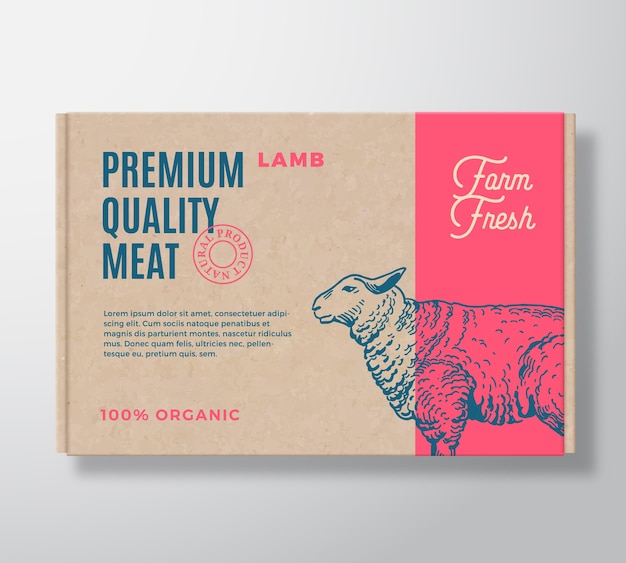 Premium Quality Lamb  Meat Packaging Label  on a Craft Cardboard Box Container