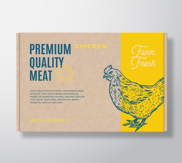 Premium Quality Poultry  Meat Packaging Label  on a Craft Cardboard Box Container.