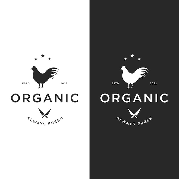 Vector premium quality retro vintage organic farm chicken template logodesign for badgebanerbusiness