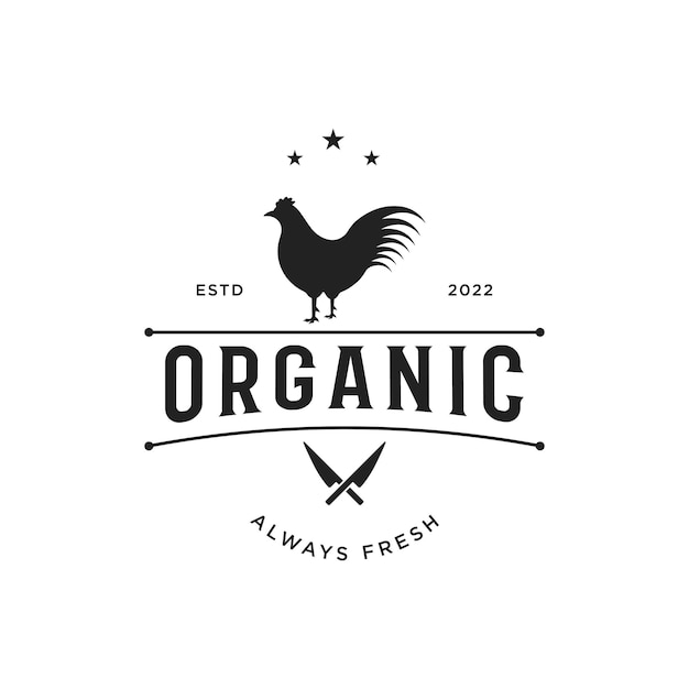 Vector premium quality retro vintage organic farm chicken template logodesign for badgebanerbusiness