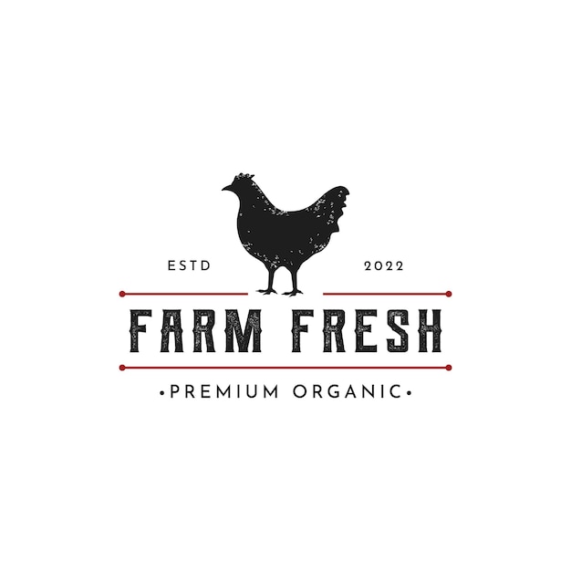 Vector premium quality retro vintage organic farm chicken template logodesign for badgebanerbusiness