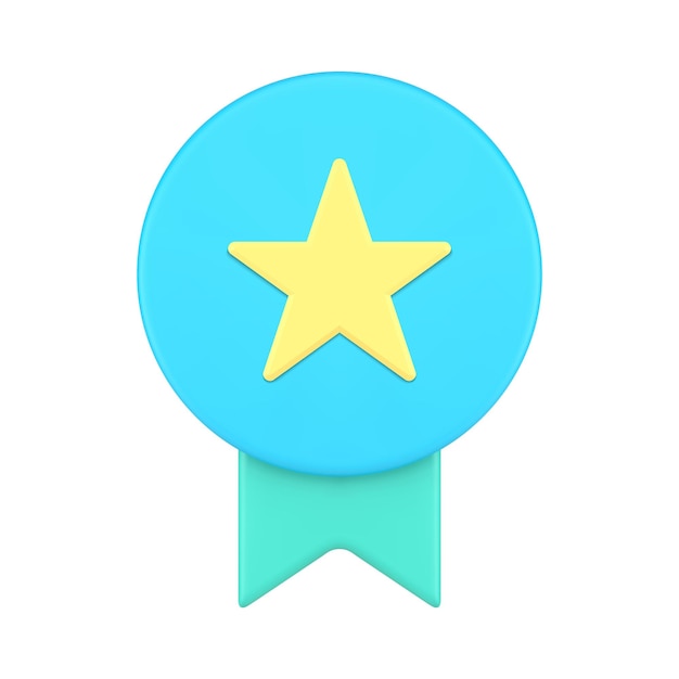 Premium reward medal ribbon star best prize graduation championship winner realistic 3d icon vector