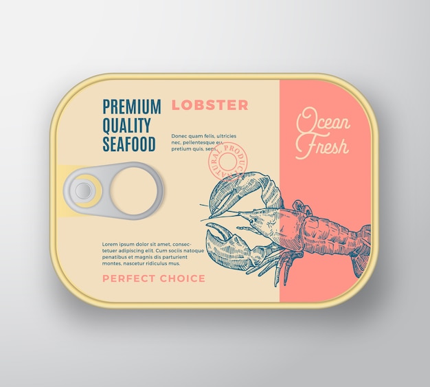 Premium Seafood Aluminium Container with Label Cover.