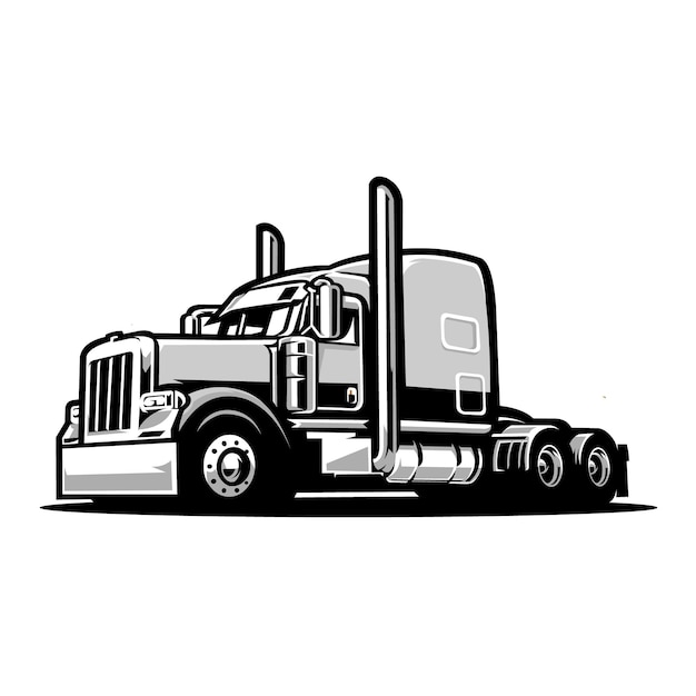 Premium semi truck 18 wheeler flat bed side view vector illustration isolated