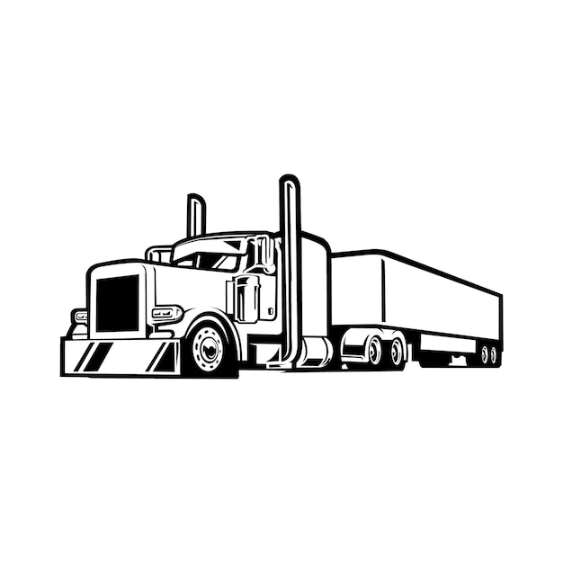 Premium Semi truck 18 Wheeler Trailer Silhouette Monochrome Vector. Best fro Trucking and Freight re