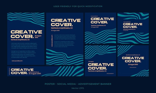 Premium set Modern Blue ocean peach orange Creative Cover Templates for Posters Social Media banner