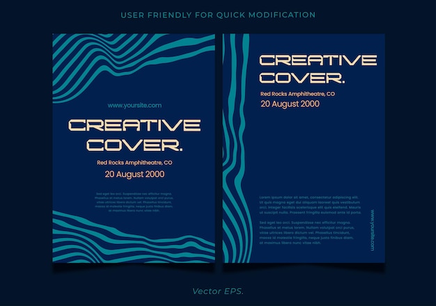 Premium Template Blue ocean peach Techno Creative poster flyer wave stripes fluid style vector