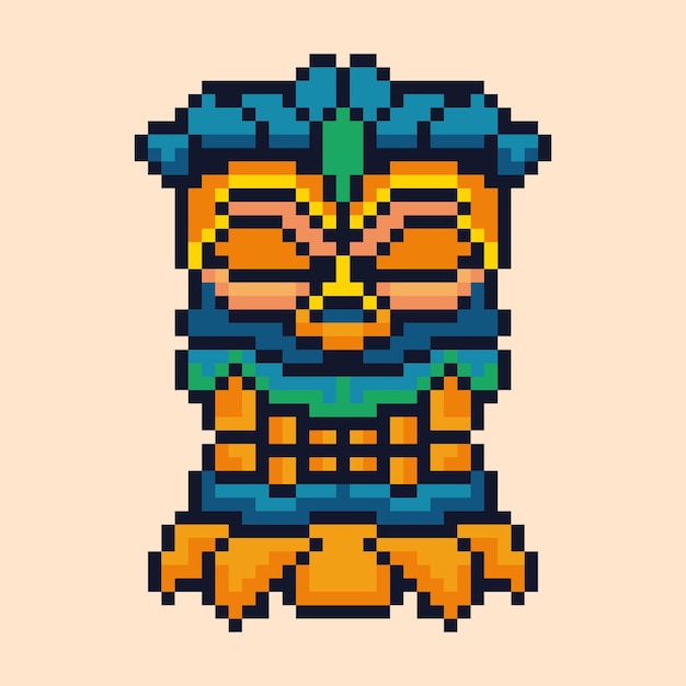 Premium Tiki Mask Pixel Art Design