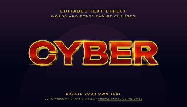 Premium Vector Editable 3D gold red text effect Cyber technology typography graphic style