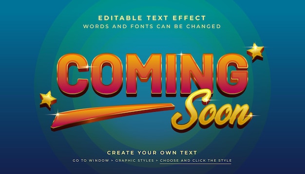 Premium Vector Editable 3D shiny orange yellow text effect Retro coming soon movie show graphic st