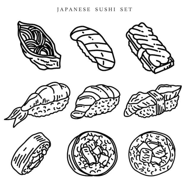 Premium Vector Hand Draw Sushi Set For Japanese Cuisine Restaurant