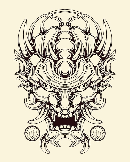 premium vector Japnese oni mask devil hand drawn illustration