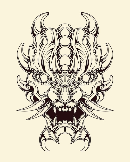 premium vector Japnese oni mask devil hand drawn illustration