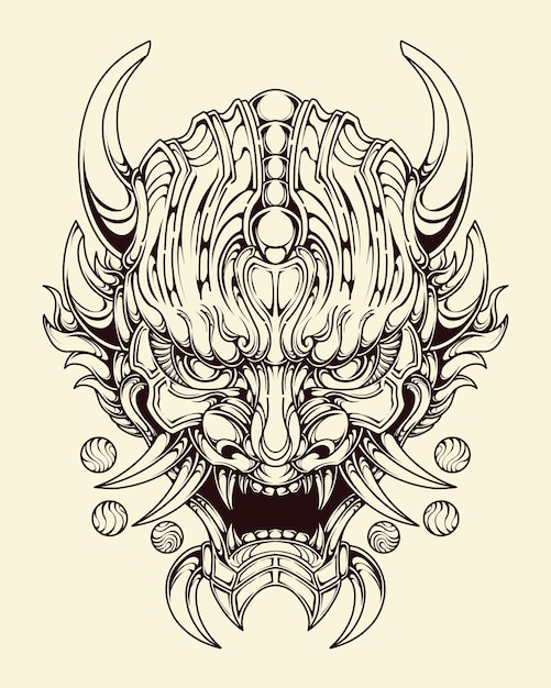 premium vector Japnese oni mask devil hand drawn illustration