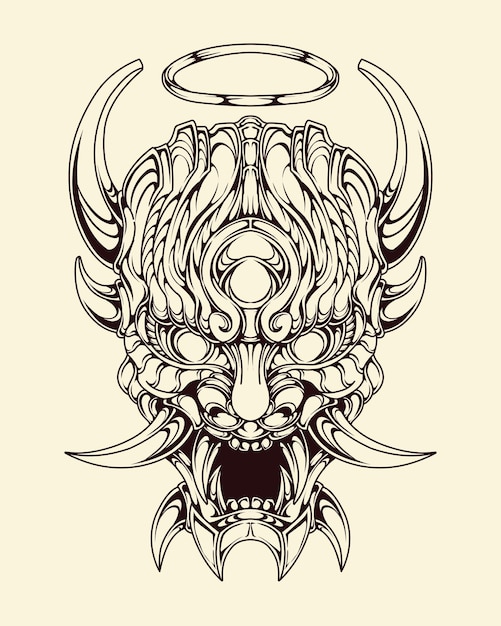 premium vector Japnese oni mask devil hand drawn illustration