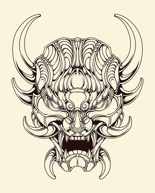 premium vector Japnese oni mask devil hand drawn illustration