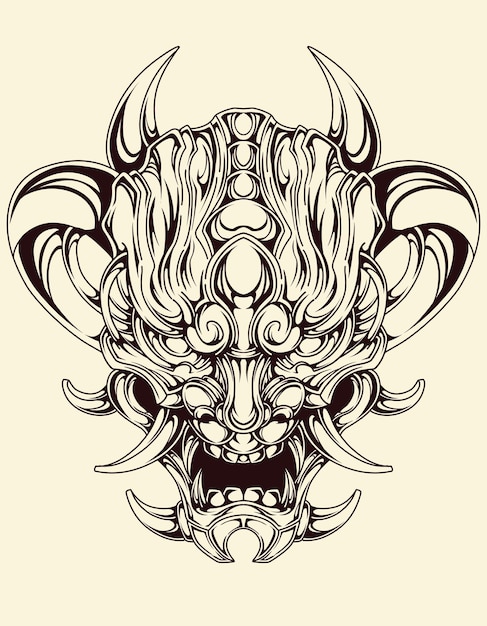 premium vector Japnese oni mask devil hand drawn illustration