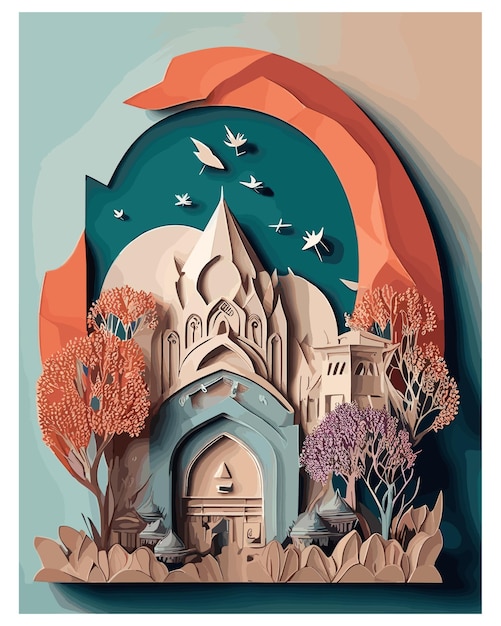 premium vector Paper art style ramadan Islamic Mosque Hilal paper art style AI generated vector