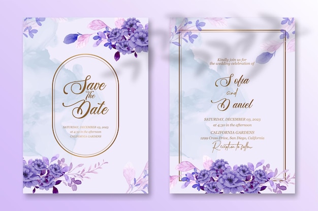 Premium vector Wedding invitation template with watercolor flower