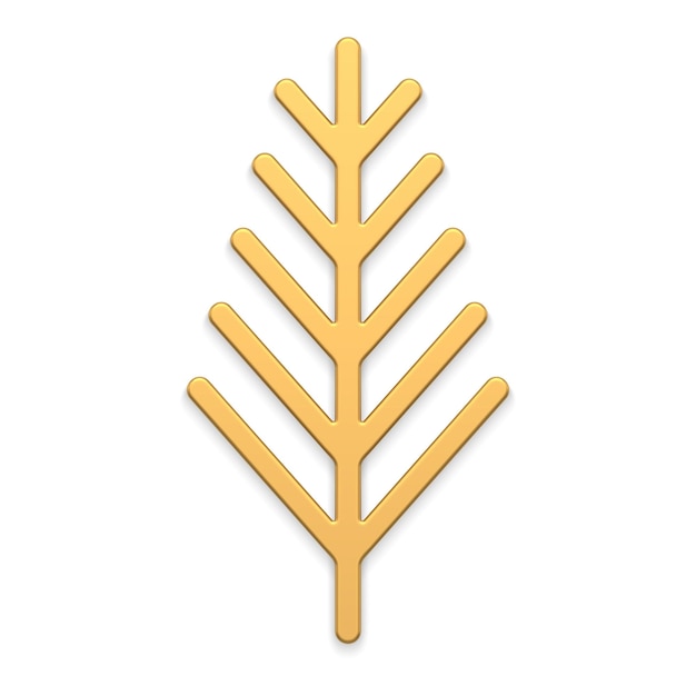 Premium vertical spruce branch slim stick with needles metallic glossy decorative bauble 3d vector