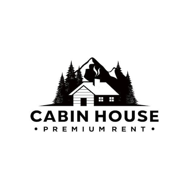 premium wooden cabin and pine forest logo design. Vector illustration wooden cabin, pine forest