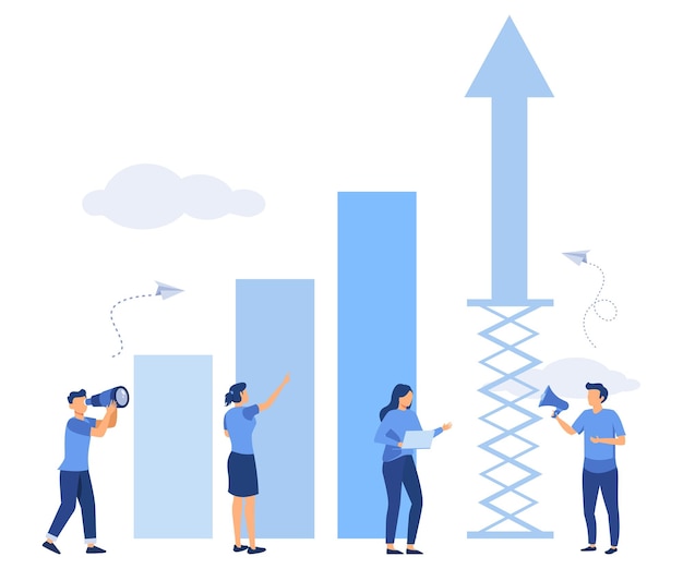 Prepare the launch of a business project rise of career to success business analysis takeoff scale up flat vector modern illustration