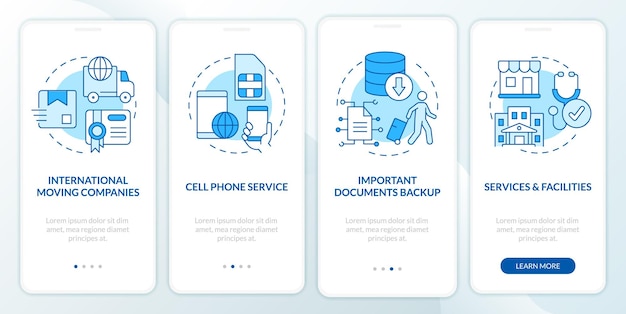 Prepare to live abroad blue onboarding mobile app screen