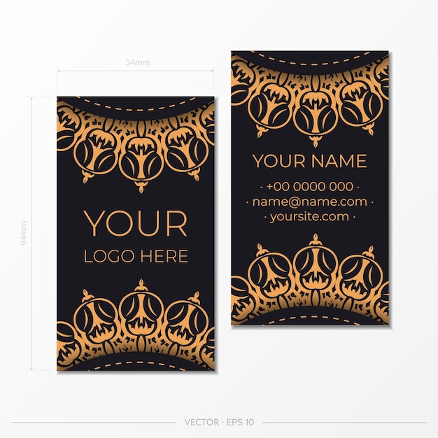 Preparing black business cards with luxurious ornaments Business card design printable template with vintage patterns