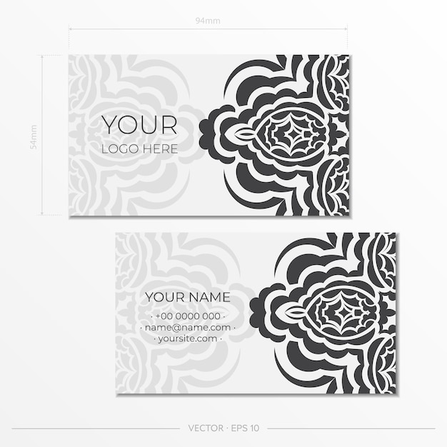 Vector preparing business cards in white with gorgeous vector patterns with mandala patterns template for print design business card with monogram ornament