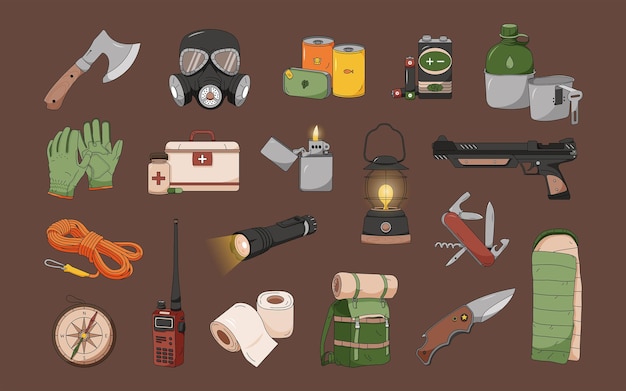 Preppers and Survivalist Illustrations Set for Army and Military