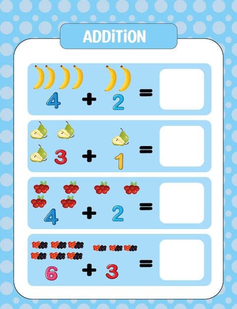 Preschool addition math worksheet template For Kids