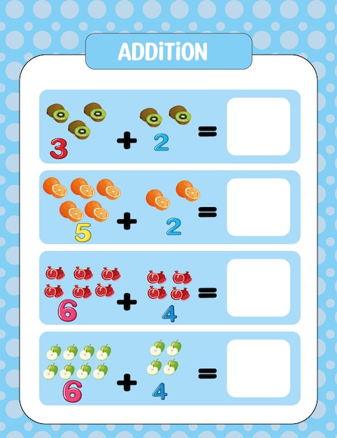 Preschool addition math worksheet template For Kids