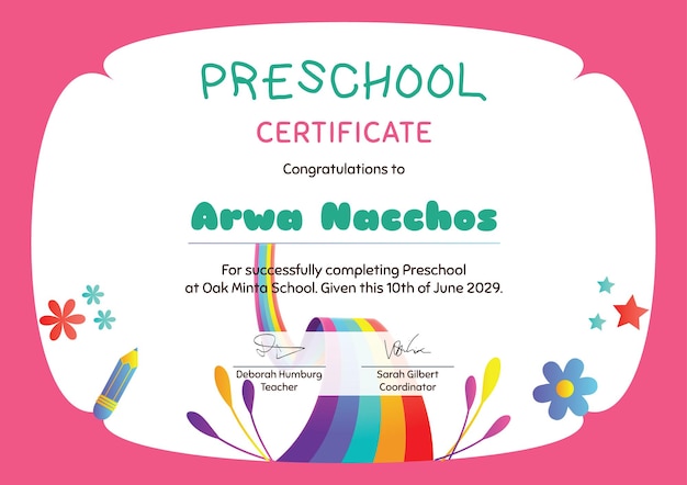 Preschool Certificate Kids Certificate