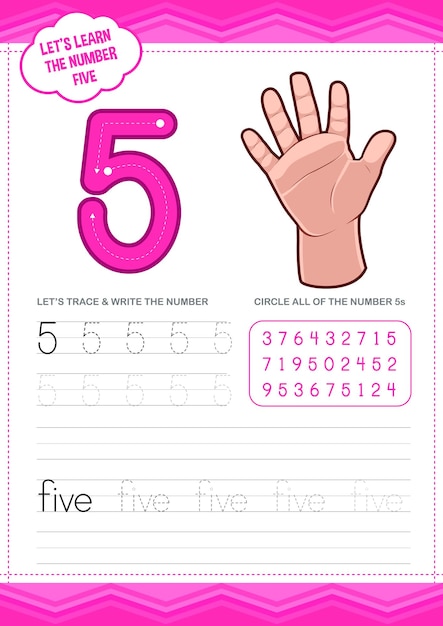 Preschool Learning Number Five Worksheet