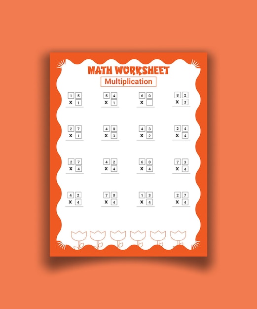 Vector preschool multiplication math worksheet template numbers