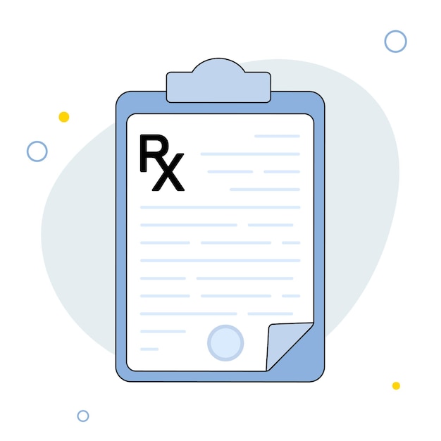 Prescription Clipboard and Rx form Healthcare hospital and medical diagnostics concept Vector flat illustration