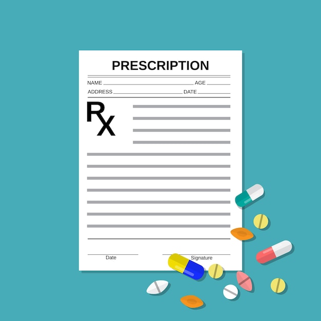 Prescription rx form and pills