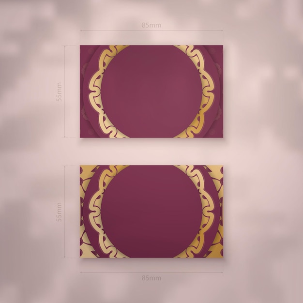 Presentable burgundy business card with abstract gold pattern for your personality.