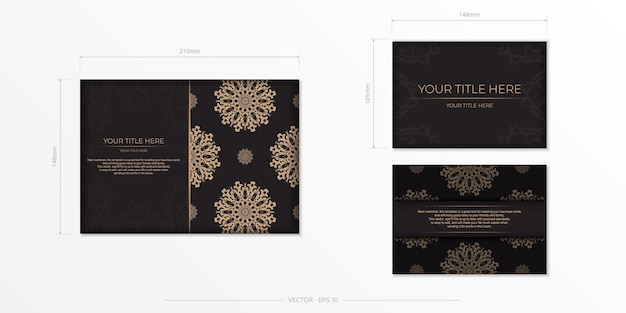 Presentable Template for print design postcards in black color with arabic patterns. Vector preparation of invitation card