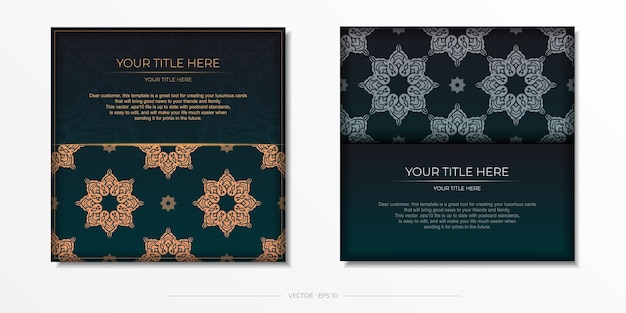 Presentable Vector Ready-to-Print Dark Green Color Postcard Design with Arabic Patterns.