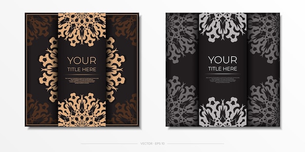 Presentable vector template for print design postcard in black color with arabic ornament.