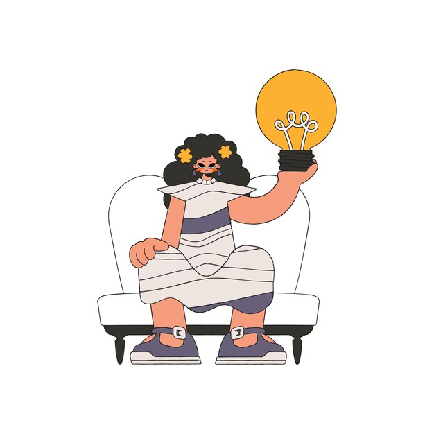 Vector presentable woman holding a light bulb idea theme