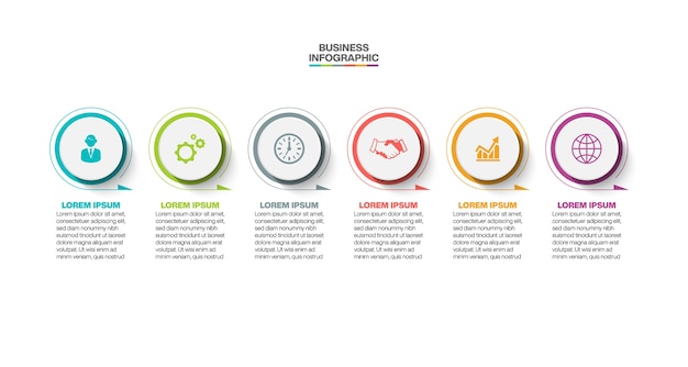 Presentation business infographic template with six options.