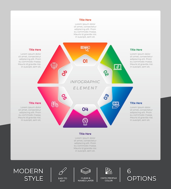 Presentation business option infographic with modern style and colorful concept. 6 steps of infographic