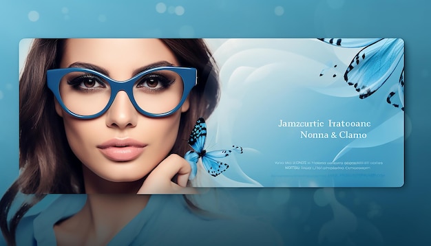 presentation card for a glasses business profesional look blue tones