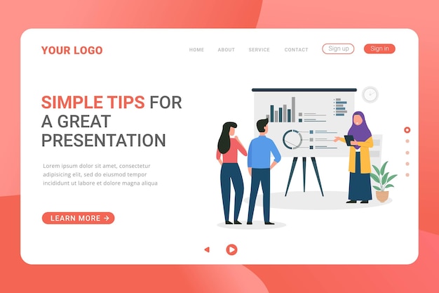 Presentation guide landing page template design concept