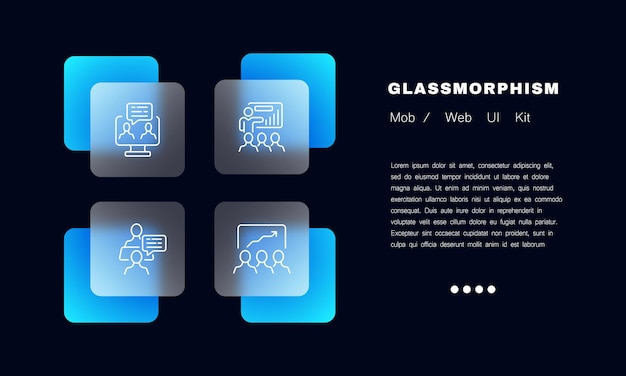 Presentation at work set icon Plan management employee speech growth statistics visual aid Business concept Glassmorphism style Vector line icon for Business and Advertising