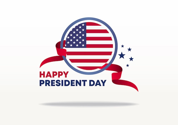 President39s Day Background Design Banner Poster Greeting Card with american flag and red ribbon isolated on white background