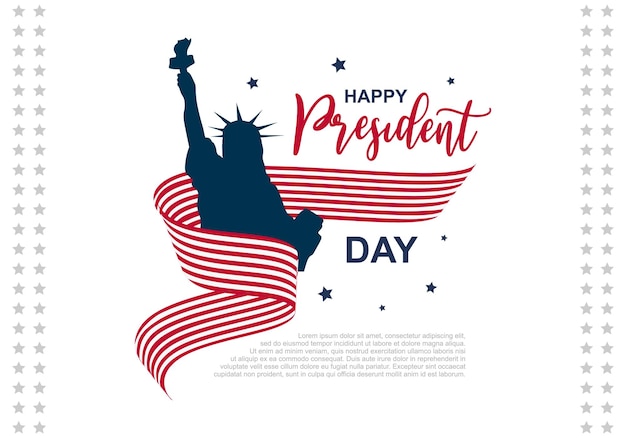 President39s Day Background Design Banner Poster Greeting Card with Liberty Statue isolated on white background