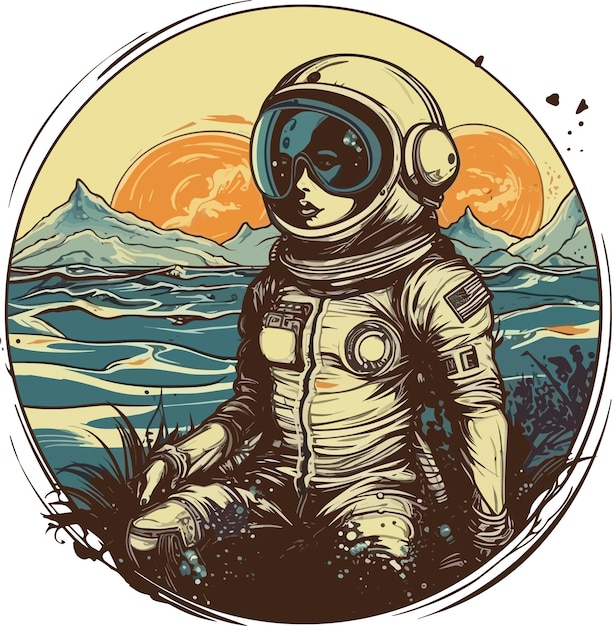 pretty astronout girl on the beach vacation vector design for print